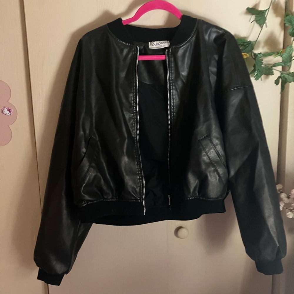 No Boundaries Black Leather Bomber Jacket